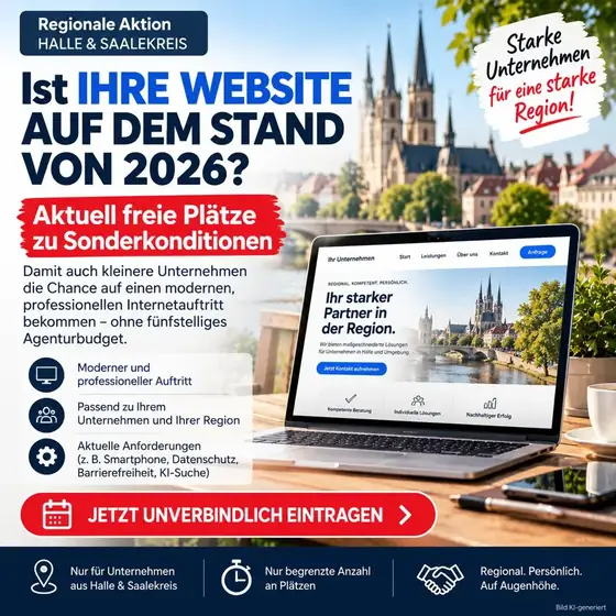 Regionale Aktion Halle und Saalekreis: Ist Ihre Website auf dem Stand von 2026?